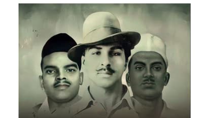 Freedom fighters Bhagat Singh, Shivaram Rajguru and Sukhdev Thapar (Photo: x/@RahulGandhi)