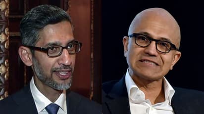 Satya Nadella, Chairman & CEO, Microsoft (R); Sundar Pichai, Google, CEO (L) (Photo/ ANI)