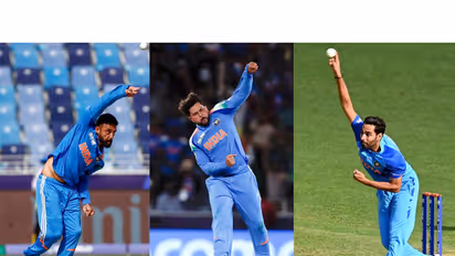 Varun Chakaravarthy, Kuldeep Yadav and Bhuvneshwar Kumar. (Photo/ANI)