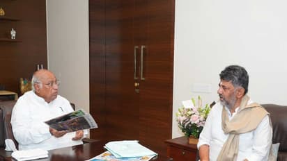 Karnataka Chief Minister DK Shivakumar met All India Congress Committee (AICC) President and Leader of Opposition in Rajya Sabha, Mallikarjun Kharge (Photo/ Office of DK Shivakumar)