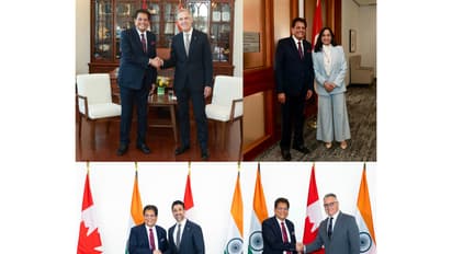Union Minister Piyush Goyal; Canadian Prime Minister Mark Carney; Canadian Foreign Minister Anita Anand; Canadian International Trade Minister Maninder Sidhu; Canadian Agriculture & Agri-Food Heath Minister MacDonald (Photo/@PiyushGoyal)