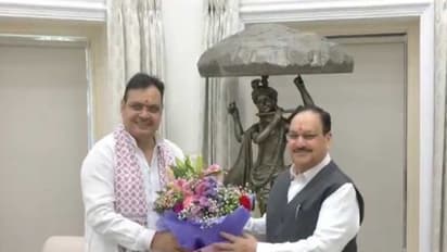 Union Minister JP Nadda meets Rajasthan CM Bhajanlal Sharma (Photo/ANI)