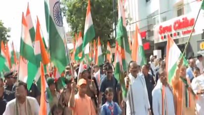UP CM Yogi Adityanath participates in 'Tiranga Yatra’ in Lucknow (Photo/ANI)