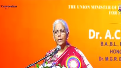 Union Minister of Finance Nirmala Sitharaman at at the Convocation Ceremony of Dr. M.G.R. Educational & Research Institute in Chennai, Tamil Nadu (Photo/X@nsitharamanoffc)