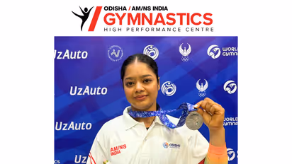 Pranati Nayak after winning silver medal at FIG World Challenge Cup 2026 (Image: Odisha AM/NS India Gymnastics HPC)