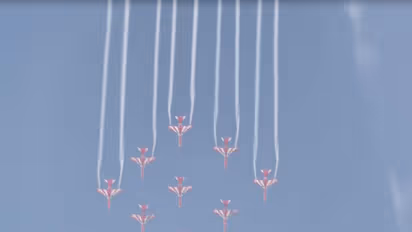 Airshow by Indian Air Force's Suryakiran Aerobatic Team in Meerut (Photo/ANI)
