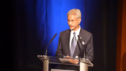 External Affairs Minister S Jaishankar speaks during an event organised by the Asia Society in New York. (Photo/ANI)