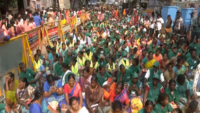 Sanitary workers protest in Chennai (Photo/ANI)