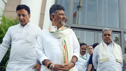 Congress Karnataka in-charge Randeep Surjewala with CM Siddaramaiah and Deputy CM DK Shivakumar (File photo/ANI)