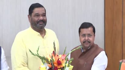 BJP president Nitin Nabin felicitates MP Debashish Samantaray (Photo/ANI)