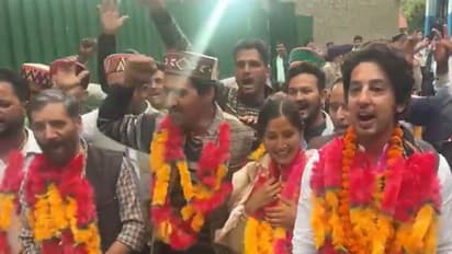BJP workers celebrate victory in local body polls in Kullu (Photo/ANI)