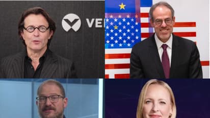 Giordano Albertazzi, CEO of Vertiv, David Zapolsky, Chief Global Affairs and Legal Officer, Amazon, Cristiano Amon, President and CEO, Qualcomm, Accenture Chair & CEO Julie Sweet (Photos/Courtesy @IndianEmbassyUS)