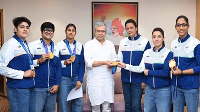 Ashwini Vaishnaw meets Asian Games 2026 gold medal-winning Indian Women’s Kabaddi Team at Rail Bhawan. (Photo/Indian Railways)
