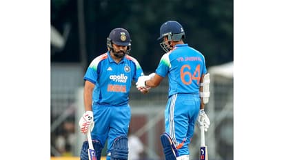 Rohit Sharma and Yashasvi Jaiswal in action. (Photo: ANI)