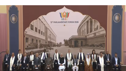 Prime Minister Narendra Modi on Monday arrived at the inauguration of the 12th BRICS Parliamentary Forum (Photo/ANI/DD)