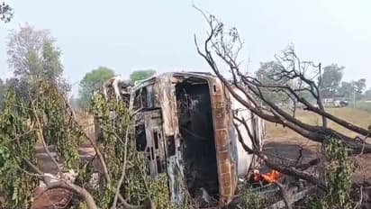 Condition of ethanol tanker after collision, Mahbubnagar, Telangana (Photo/ANI)