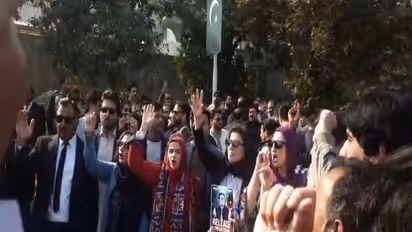 PTI supporters gather outside the Islamabad High Court during a protest over former Prime Minister Imran Khan’s detention. (Photo/ANI)