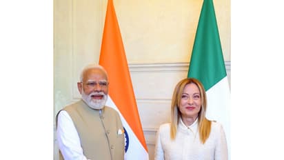 Prime Minister Narendra Modi shakes hands with Italian Prime Minister Giorgia Meloni (File Photo/ANI)
