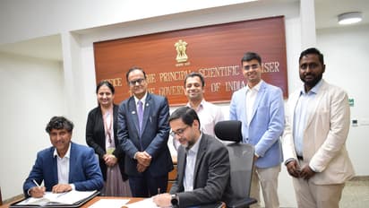 Signing of MoU between BharatGen and Sampige Semiconductors for AI chipset development. (Photo/ANI Internal)