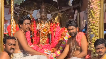 Lord Shanmugar appeared in the traditional ‘Red Saathi’ alankaram on a golden palanquin (Photo/ ANI)