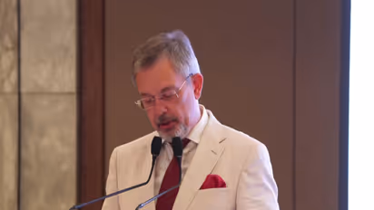 Russian ambassador to India, Denis Alipov addressing the Indo-Russian Education Summit 2026 (Photo/ANI)