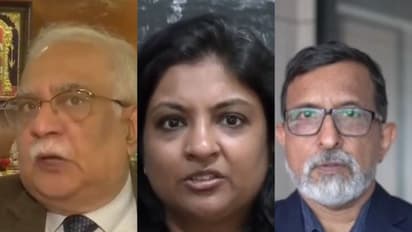 Manoranjan Sharma of Infomerics Ratings, Sneha Poddar, VP Research, Motilal Oswal Financial Services and Dharmakirti Joshi, Chief Economist, CRISIL Limited (Photo/ANI)