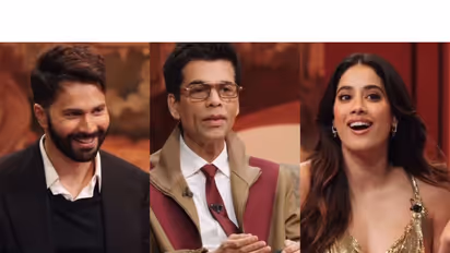 Varun Dhawan, Janhvi Kapoor on 'KWK 8' (Photo/Instagram@karanjohar)