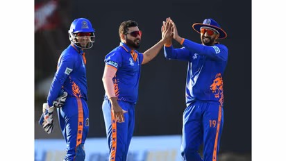 Indian Royals celebrate after beating Bangladesh Tigers during Asian Legends League (Image: ALL)