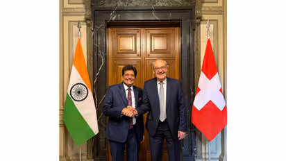 Commerce Minister Piyush Goyal with Swiss President Guy Parmelin in Switzerland on Friday (Photo/X@PiyushGoyal)