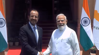 Prime Minister Narendra Modi with Cyprus President Nikos Christodoulides (Photo/ANI)
