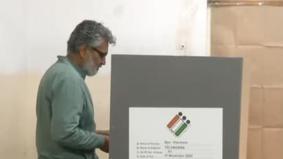 SS Rajamouli casting his vote (Photo/ANI)