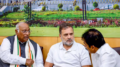LoP Lok Sabha Rahul Gandhi, Congress president Mallikarjun Kharge, and party general secretary (Organization) KC Venugopal (File Photo/ANI)