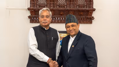 Nepal's Foreign Affairs Minister Shisir Khanal with Indian Ambassador to Nepal Naveen Srivastava (Photo/X/@navsri6619)