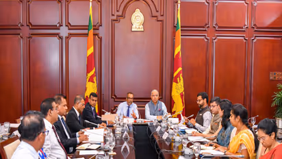 Indian High Commissioner to Sri Lanka Santosh Jha co-chairs a review meeting on India-assisted development projects across Sri Lanka with Sri Lanka’s Minister of Labour and Foreign Employment Anil Jayantha Fernando. (Photo: X/@IndiainSL)
