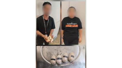 Two accused and suspected smuggled gold seized by CISF at Mumbai airport. (Photo: CISF/X)
