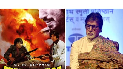 Sholay poster (R) Amitabh Bachchan (L) (Photos/Makers of Sholay, ANI)