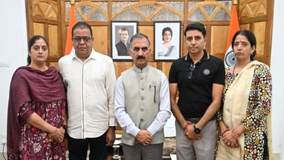 Himachal Pradesh CM Sukhvinder Singh Sukhu with deceased Aditya Sharma's family (Photo/Himachal CMO)