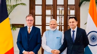 Belgium Prime Minister Bart De Wever, Prime Minister Narendra Modi and Kartikeya Sharma, President, AB InBev India (Photo/press release))
