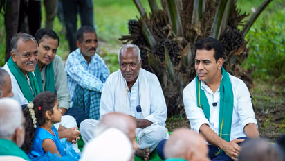 BRS working president KT Rama Rao (KTR) interacting with farmers (Photo/BRS)