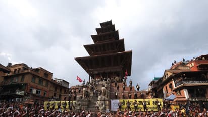 Performers in traditional attire present a cultural dance during Biska Jatra celebrations in Bhaktapur, Nepal. (Photo/ANI)