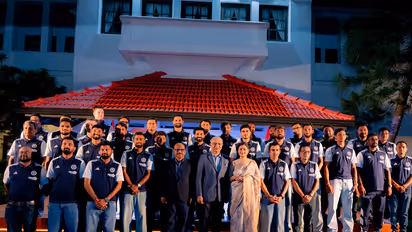 India High Commissioner to Sri Lanka Santosh Jha with the Indian cricket team (Photo: X/@BCCI)