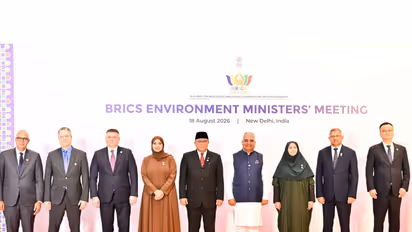 Union Environment Minister Bhupendra Yadav along with delegates from BRICS Member Countries during the 12th BRICS Environment Ministers’ Meeting (Photo:X/Bhupendra Yadav)