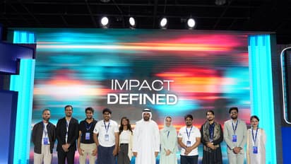 Participants and representatives of Hub71 and the UAE-India Start-Up Series pose for a group photograph during the Hub71 Impact Event 2026 in Abu Dhabi, where support for the second edition of the cross-border startup programme was announced. (Photo/ANI)