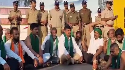 Sugarcane farmers protest at Belagavi Central Bus Stand as police personnel remain deployed ahead of the Karnataka bandh call (Photo/ANI)