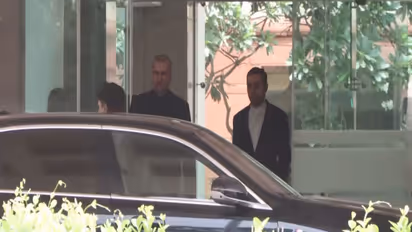 Iranian diplomats, including Deputy Chief of Mission Mohammad Javad Hosseini, leave the Ministry of External Affairs after India summoned them over the Iranian missile strike on two UAE tankers in the Strait of Hormuz. (Photo/ANI)
