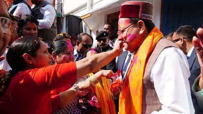 Chief Minister Pushkar Singh Dhami during Holi Milan ceremony (Photo/ANI)