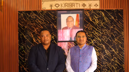 India's High Commissioner to Kiribati Suneet Mehta with Teinarinki Tanielu, Secretary in Kiribati's Ministry of Foreign Affairs and Immigration. (Photo: X/@HCI_Suva)