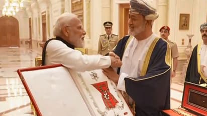 PM Modi was honoured with Order of Oman by Sultan Haitham bin Tarik in Muscat. (Photo/ANI)