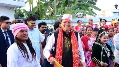Uttarakhand CM Pushkar Singh Dhami at Holi Milan ceremony in Kashipur(Photo/ANI)