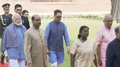 President Droupadi Murmu and PM Narendra Modi arrive at Samvidhan Sadan (Photo/ANI)